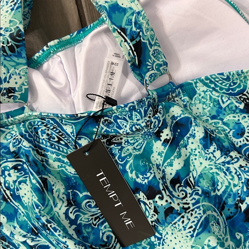 Tempt Me Blue Purple Foliage Swim Dress 1-Piece Size 16W NWT Adjustable Cups - Picture 7 of 7